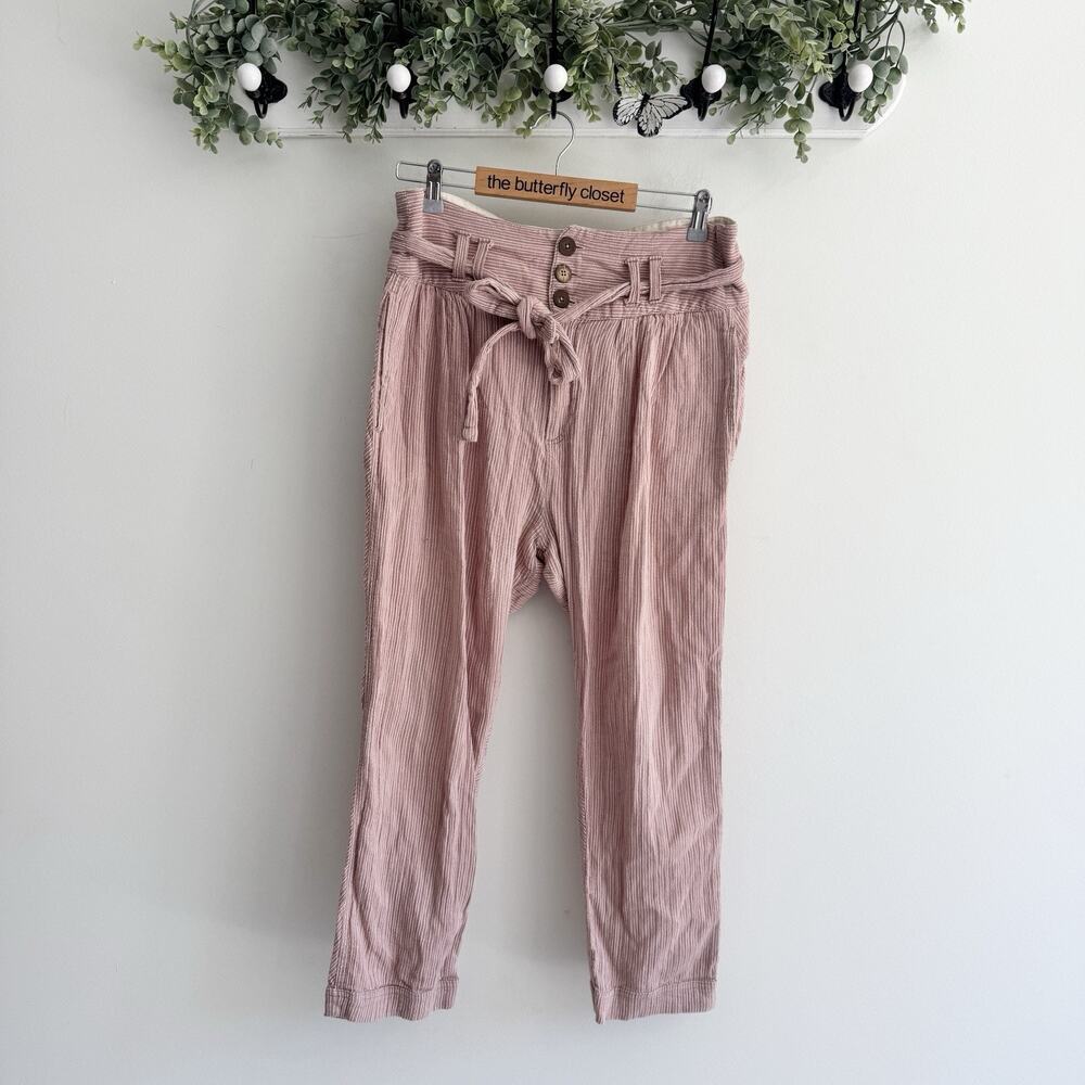 Free People Caraway Light At Sunrise Pants Brown Striped Belted Pants Size 8 CP